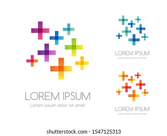 Abstract Rainbow Color Logo. Colorful Vector Emblem From Plus Signs.