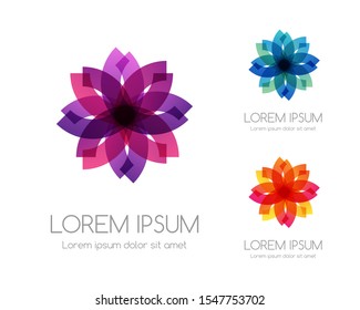 Abstract rainbow color logo of flower. Colorful vector emblem.