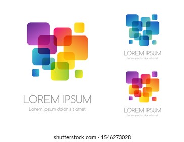 Abstract rainbow color logo of squares. Colorful vector emblem.