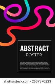 Abstract rainbow color poster. Iridescent squiggle line cover, flyer design template. Curve line with gradient.