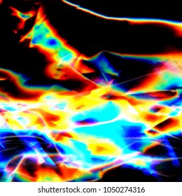Abstract rainbow colorful neon holographic painting art bright light lines and multi-colored spots