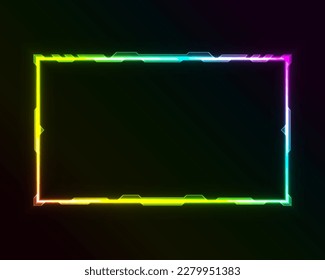 Abstract rainbow colors neon stream overlay gui screen border frame with glow effect
