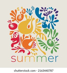 Abstract rainbow colors tropical vibes vector for print. Summer nature shapes for card, header, invitation, poster, social media, post publication.