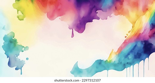 Abstrakte Regenbogen-Farben Aquarellhintergrund. Farbige Splash bürstet die Textur. Zeitgenössische Flüssig-Kunst-Panorama-Banner-Vorlage. Träumende, handgezeichnete Vektorgrafik.