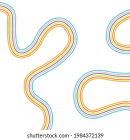 Abstract rainbow colour waves vector background. Geometric vibrant wavy stripe backdrop. Groovy multicoloured curved stripes wallpaper. Hippie positive boho vibes aesthetic graphic design.