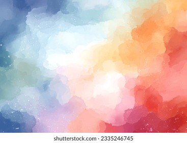 Abstract rainbow coloured hand painted watercolour background