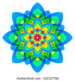 abstract rainbow colourful flower in circles like mandala form, vector