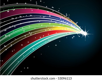 Cometa de arco iris abstracto con estrellas