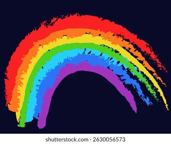Abstract rainbow created with paint strokes in six colors. The art style of the illustration conveys emotion and creativity. EPS 10.
