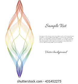 Abstract rainbow curved lines on white background with text.