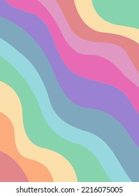 Abstract rainbow curved vertical background in trendy pastel mid century modern colors. Vector colorful design.