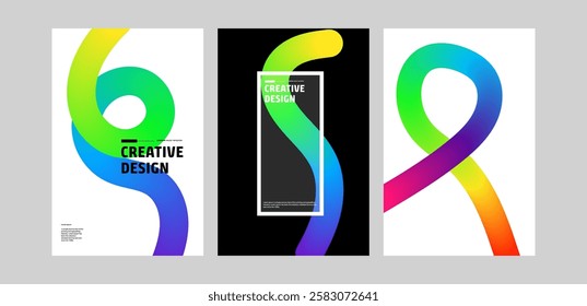 Abstract Rainbow Curves Creative Design Vector Templates