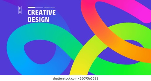 Abstract Rainbow Curves, Vibrant Color Gradient Design Background