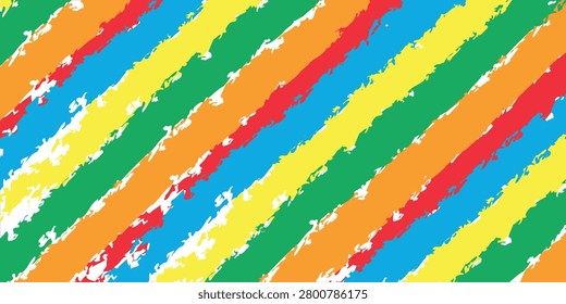 Abstract Rainbow Diagonal Striped Background with Grunge Chalk Texture