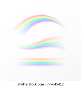 Abstract Rainbow in different shapes. Spectrum of light, seven colors. Vector illustration isolated on transparent background isolated 