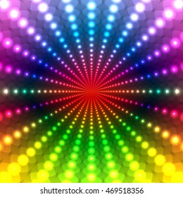 Abstract Rainbow Disco background of a circle with a neon light effect
