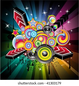 Abstract Rainbow Disco Music Background for  Event Flyers vector