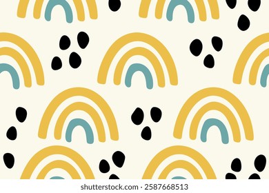 Abstract Rainbow and Florals seanless pattern illustration 