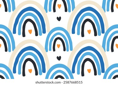 Abstract Rainbow and Florals seanless pattern illustration 