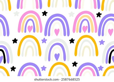 Abstract Rainbow and Florals seanless pattern illustration 