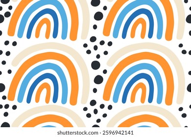 Abstract Rainbow and Florals seanless pattern illustration 