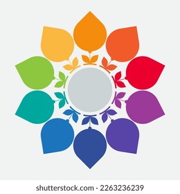 Abstract rainbow flower with copy space for text. Bright flower with ten petals.