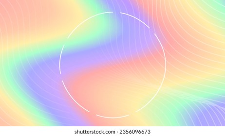 abstract Rainbow Fluid Shift Gradient Background with Curve Line Waves and Broken Line Circle at Center