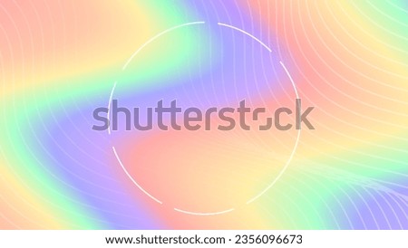abstract Rainbow Fluid Shift Gradient Background with Curve Line Waves and Broken Line Circle at Center