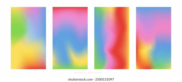 Conjunto de historias de cielo de color degradado de arco iris Abstractas. Nubes multicolores. Anuncio de Vector de Vertical de color pastel. Fondo de degradado de arco iris borroso. Fondo colorido ligero suave simple para el post social