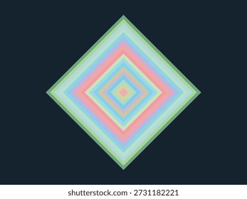Abstract rainbow gradient diamond shape with concentric layers of soft pastel colors on a dark background, modern minimalist design with a vibrant, eye-catching aesthetic