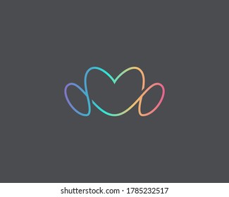 Resumen de letras gradientes de arco iris diseño del logotipo M W. Las ondas suenan el logotipo del icono del vector elegante del corazón en el fondo oscuro. Símbolo monograma lineal grácil.