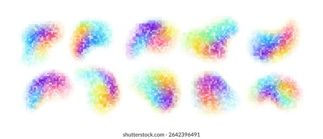 Abstract Rainbow Gradient Point Clusters in a Digital Illustrative Style. Colorful abstract dot clusters resembling artistic shapes on white background, vibrant design.