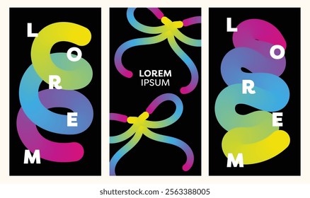 Abstract rainbow gradient shapes with wavy lines in bright colors colorful fluid wave pattern modern background minimal style for creative covers dynamic layers multicolored lines and loops 
