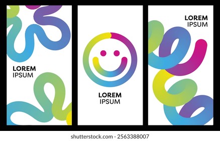 Abstract rainbow gradient shapes with wavy lines in bright colors colorful fluid wave pattern modern background minimal style for creative covers dynamic layers multicolored lines and loops 