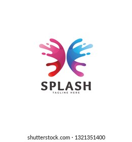 Abstract Rainbow Gradient of Splash Splatter Color on Wing Shape 02 Logo Icon Vector