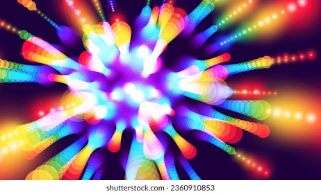 Abstract Rainbow Halo Rays Background. Starburst or Sunburst with Rainbow Colors. Prism Light Rays Reflections. Holographic Lens Flare Reflections Design Element. Vector Illustration.