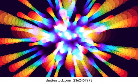 Resumen El Arcoiris Halo Tiene Fondo. Starburst o Sunburst con colores arcoiris. Prisma Light Raya Reflexiones. Elemento de diseño de reflexión de lente holográfica. Ilustración vectorial.
