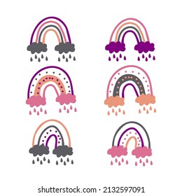 abstract rainbow hand drawn set in boho style. 