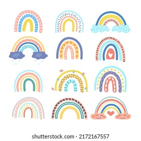 Abstrakter Regenbogen, handgezeichnet. Design-Elemente für Kinderprodukte, Poster, Tapeten, Textilien.