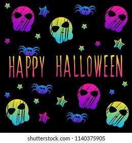 Abstract rainbow happy halloween card background. Modern pattern for halloween card, party invitation, wallpaper, holiday shop sale,  bag print, t shirt, workshop advertising etc.