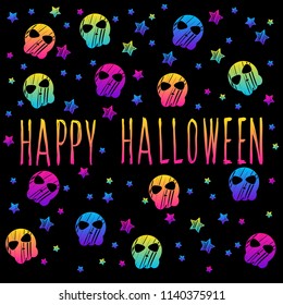 Abstract rainbow happy halloween card background. Modern pattern for halloween card, party invitation, wallpaper, holiday shop sale,  bag print, t shirt, workshop advertising etc.