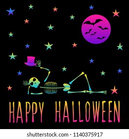 Abstract rainbow happy halloween card background. Modern pattern for halloween card, party invitation, wallpaper, holiday shop sale,  bag print, t shirt, workshop advertising etc.