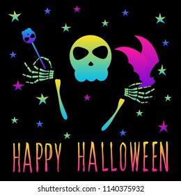 Abstract rainbow happy halloween card background. Modern pattern for halloween card, party invitation, wallpaper, holiday shop sale,  bag print, t shirt, workshop advertising etc.