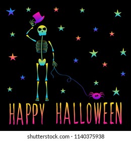 Abstract rainbow happy halloween card background. Modern pattern for halloween card, party invitation, wallpaper, holiday shop sale,  bag print, t shirt, workshop advertising etc.