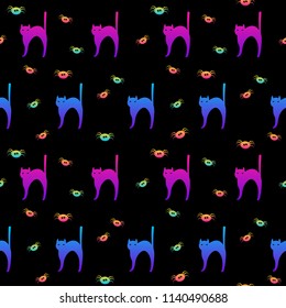 Abstract rainbow happy halloween seamless background. Modern pattern for halloween card, party invitation, menu, wallpaper, holiday shop sale, bag print, t shirt, workshop advertising etc.