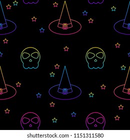 Abstract rainbow happy halloween seamless background. Modern pattern for halloween card, party invitation, menu, wallpaper, holiday shop sale, bag print, t shirt, workshop advertising etc.