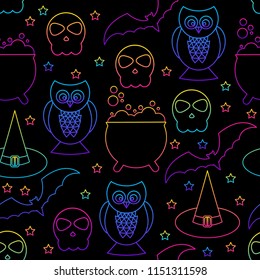 Abstract rainbow happy halloween seamless background. Modern pattern for halloween card, party invitation, menu, wallpaper, holiday shop sale, bag print, t shirt, workshop advertising etc.