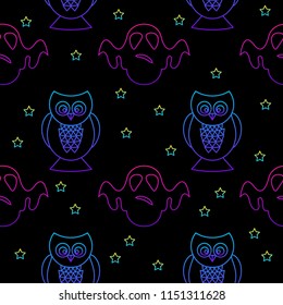 Abstract rainbow happy halloween seamless background. Modern pattern for halloween card, party invitation, menu, wallpaper, holiday shop sale, bag print, t shirt, workshop advertising etc.