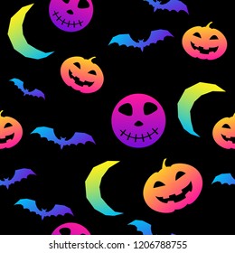 Abstract rainbow happy halloween seamless background. Modern pattern for halloween card, party invitation, menu, wallpaper, holiday shop sale, bag print, t shirt, workshop advertising etc.