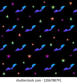 Abstract rainbow happy halloween seamless background. Modern pattern for halloween card, party invitation, menu, wallpaper, holiday shop sale, bag print, t shirt, workshop advertising etc.
